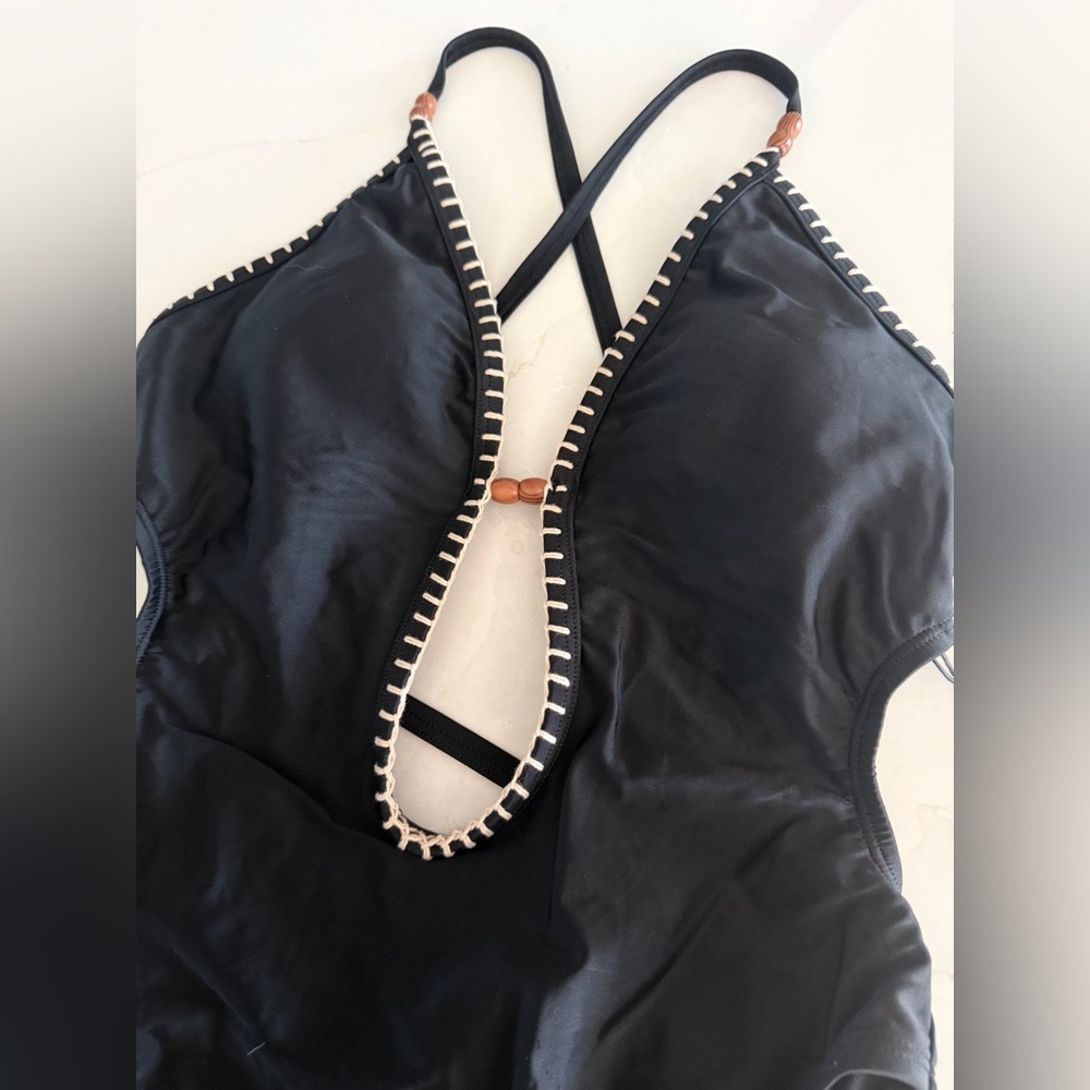 NWT | Shade & Shore | Plunge Bead Detail Extra High Leg One Piece Swimsuit | S - Picture 4 of 6